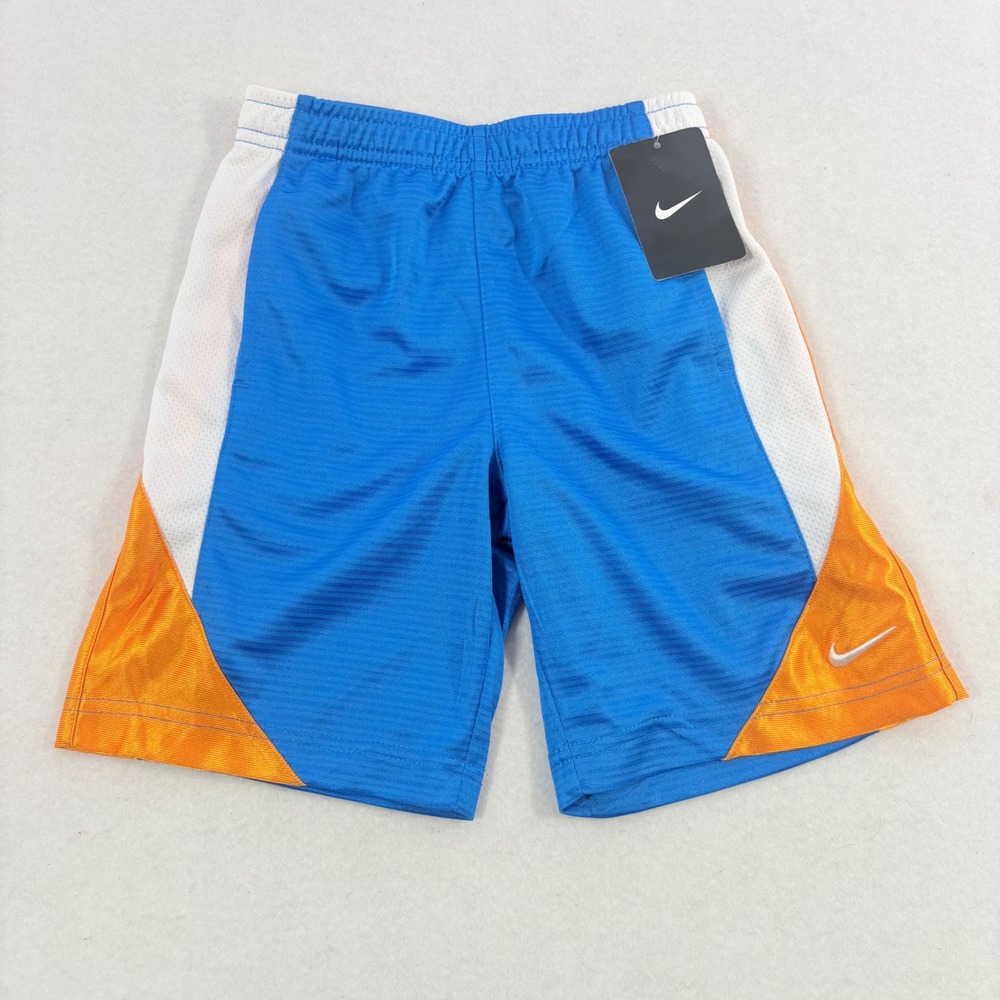 NWT Nike Basketball Shorts Boys 5-6 Blue Orange White Mesh Athletic Basketball